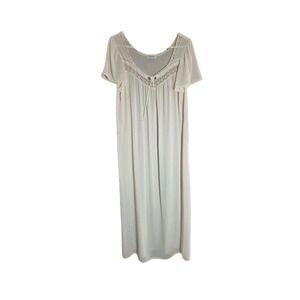 Lorraine Nightgown Large Cream Lace Trim Maxi Long Sleep Dress USA Vtg